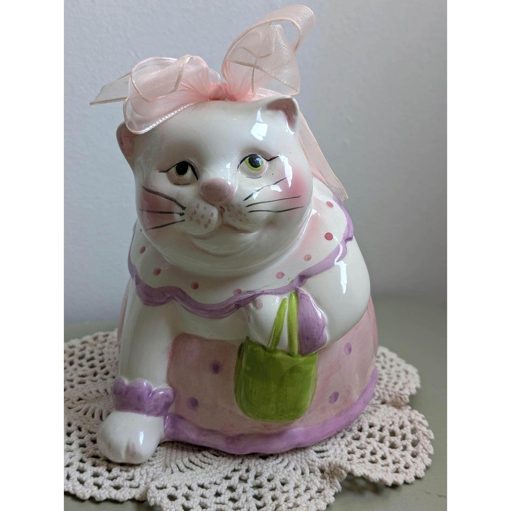 Vintage Ceramic Cat Piggy Bank Pink‎ Kitty Coin Bank Hand Painted Collectible - Picture 4 of 9